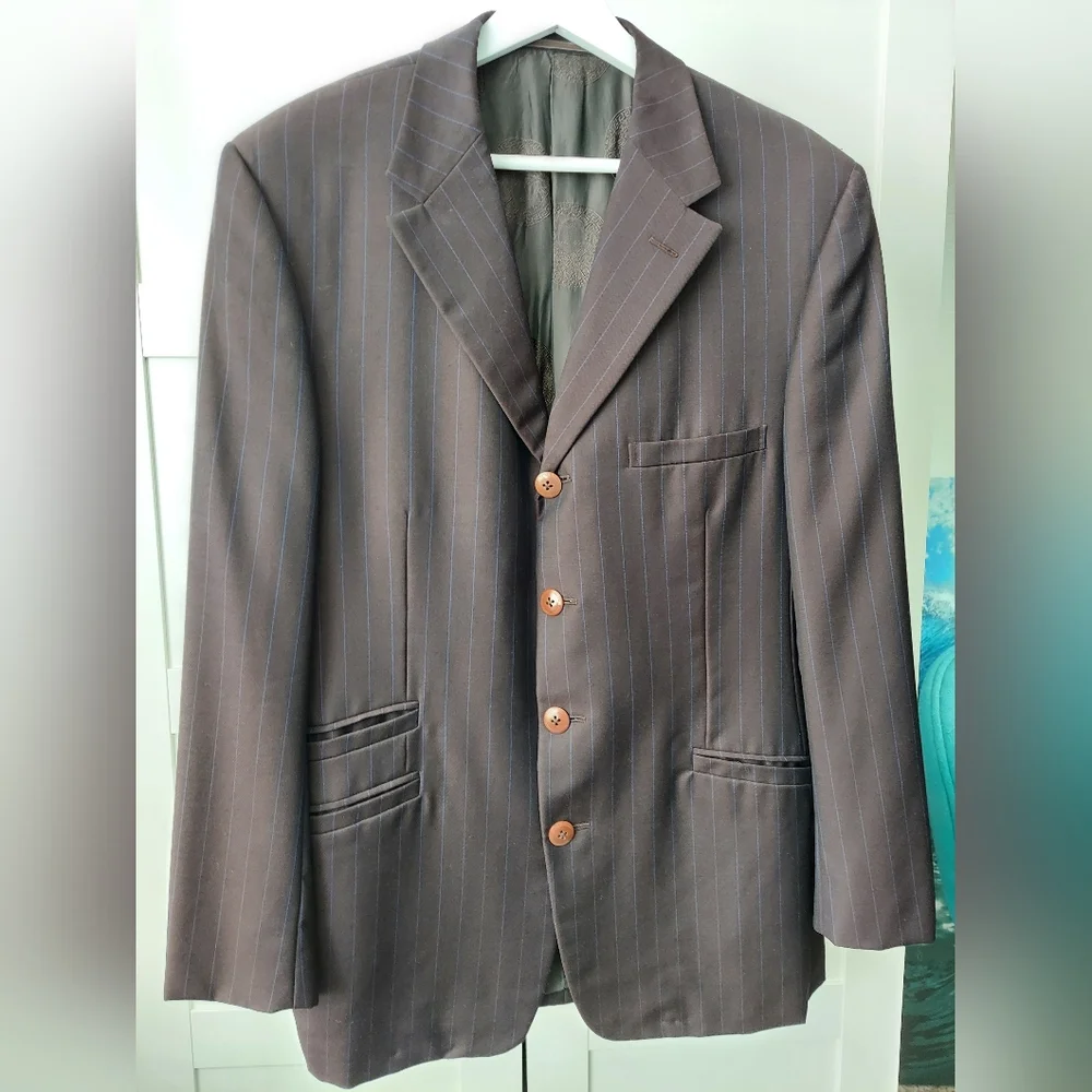4,500 GIANNI VERSACE MEDUSA MEN'S SUIT BROWN BLUE R42 W37